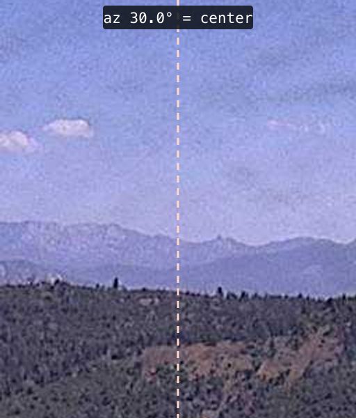 Naive pano at frame center azimuth 30: terrain matches the line
