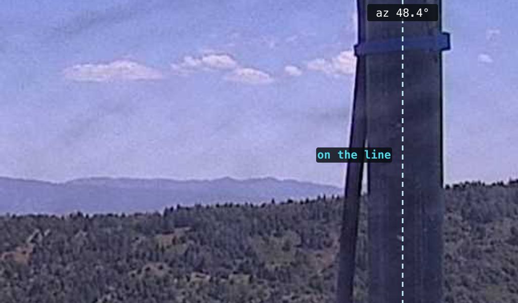 Cylindrical pano crop: the mast sits exactly on the azimuth 48.4 degree line