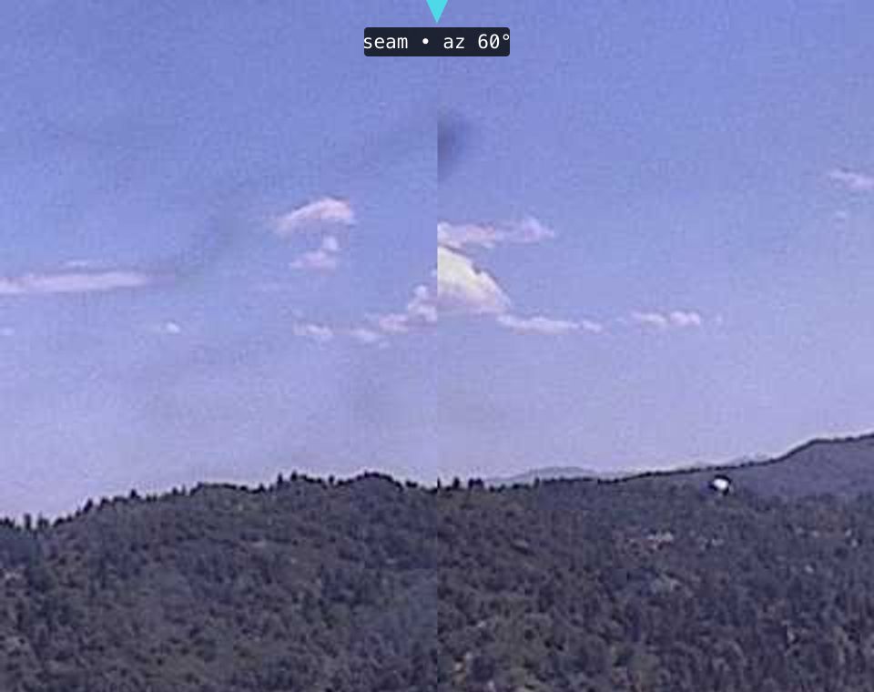 Cylindrical pano seam: the ridgeline continues smoothly across the frame boundary